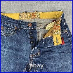 Vintage China RARE Distressed Jeans Embroidered Button Fly Size 30