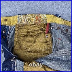 Vintage China RARE Distressed Jeans Embroidered Button Fly Size 30