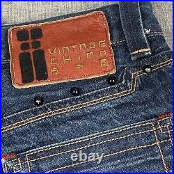 Vintage China RARE Distressed Jeans Embroidered Button Fly Size 30