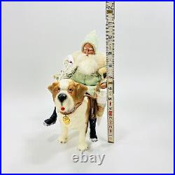 Vintage German Santa Claus Sitting On Dog Saint Bernard Sheep 10.5 SUPER RARE
