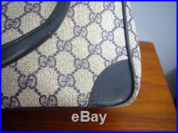 Vintage Gucci Satchel Navy Blue monogram GG Top Zip Expanding side Rare Purse