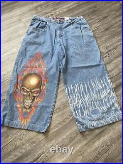 Vintage JNCO Jeans 40 X 32 Demon Skull Wide Leg Big Pocket USA 90s Rare Graphic