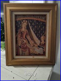 Vintage Lady and the Unicorn European Tapestry Well Crafted Rare Antique