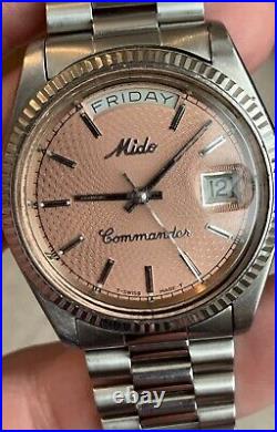 Vintage Mido Commander DayDate Mido 8299 Rare Salmon dial mens watch