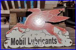 Vintage Old Antique Rare Horse Gargoyle Mobil Oil Ad Porcelain Enamel Sign Board
