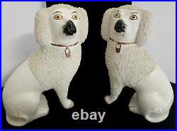 Vintage Pair of Rare Antique White English Staffordshire 8 Spaniel Mantle Dogs