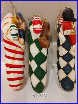 Vintage Paper Mache Chriatmas Ornaments Decor Lot Of 3 Farmhouse Holiday Rare