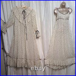 Vintage Peignoir S M LUCIE ANN Floral COTTON RARE Nightgown Set