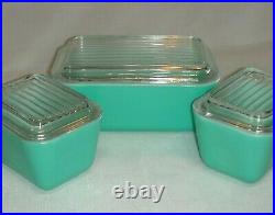 Vintage Pyrex Rare Robin Egg Blue Set of 3 Refrigerator Dishes withLids, Nice