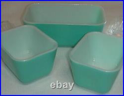 Vintage Pyrex Rare Robin Egg Blue Set of 3 Refrigerator Dishes withLids, Nice