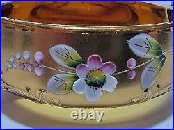 Vintage RARE Bohemia Czech Crystal Basket Bowl Hand made Antique Amber Glass