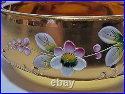 Vintage RARE Bohemia Czech Crystal Basket Bowl Hand made Antique Amber Glass