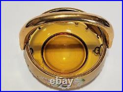 Vintage RARE Bohemia Czech Crystal Basket Bowl Hand made Antique Amber Glass