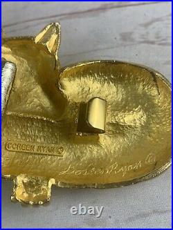Vintage RARE Doreen Ryan Gold Tone Belt With Golden Laying Fox Green Eyes Buckle