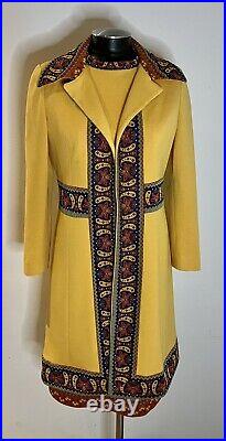 Vintage RARE Lilli Knit Ann 60s Wool Dress With Overcoat Yellow W Paisley size S