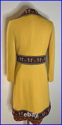 Vintage RARE Lilli Knit Ann 60s Wool Dress With Overcoat Yellow W Paisley size S