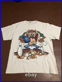 Vintage Rare 1995 Looney Tunes Taz Pro Bowler All Over Print T-Shirt Size XL