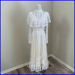 Vintage Rare 70s Gunne Sax Lace Semi Sheer Dress Ruffle Maxi Boho Wedding