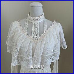 Vintage Rare 70s Gunne Sax Lace Semi Sheer Dress Ruffle Maxi Boho Wedding