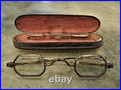 Vintage Rare Antique Brass Sliding Extendable Arms Eyeglasses with Original Case