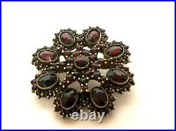 Vintage Rare Antique Silver Gold Plated Bohemian Garnet Brooch Bar Pin with Box