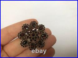 Vintage Rare Antique Silver Gold Plated Bohemian Garnet Brooch Bar Pin with Box