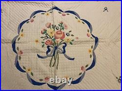 Vintage Rare Bouquet Of Flowers Applique Antique Quilt