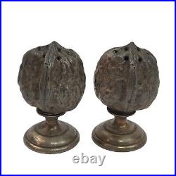 Vintage Rare Brass Walnut Shaped Salt and Pepper Shaker Set of 2 Antique