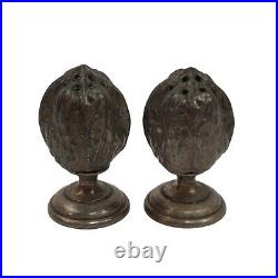 Vintage Rare Brass Walnut Shaped Salt and Pepper Shaker Set of 2 Antique