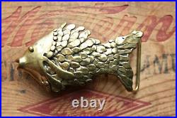 Vintage Rare Burr Solid Brass Hand Made Fish Belt Buckle