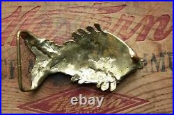 Vintage Rare Burr Solid Brass Hand Made Fish Belt Buckle