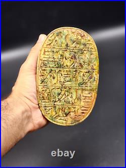 Vintage Rare Egyptian Medium Scarab Ancient Antique Stone With Hieroglyphs