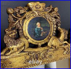 Vintage Rare Large French Style Chinese Carved Gilt Wood Mirror Oil Painting