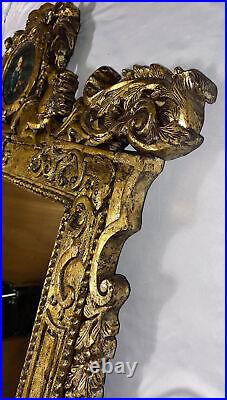 Vintage Rare Large French Style Chinese Carved Gilt Wood Mirror Oil Painting
