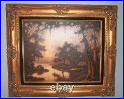 Vintage Rare Louisiana Bayou With Cypress Trees Landscape Oil Painting