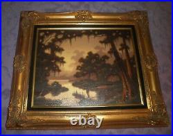 Vintage Rare Louisiana Bayou With Cypress Trees Landscape Oil Painting
