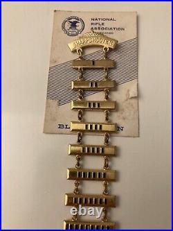 Vintage Rare NRA 50 Ft. Sharpshooter Rifle Qualification Award Pin with 9 Bars