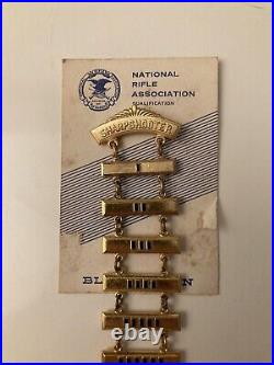 Vintage Rare NRA 50 Ft. Sharpshooter Rifle Qualification Award Pin with 9 Bars