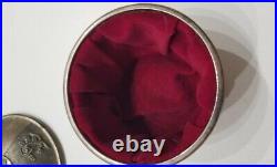 Vintage Rare Tall Rose Inlay Decor Jewelry Box Antique Heavy Metal Red Velvet