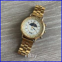 Vintage Timex Moon Phase Perpetual Calendar Watch Gold Tone Dress Date Rare