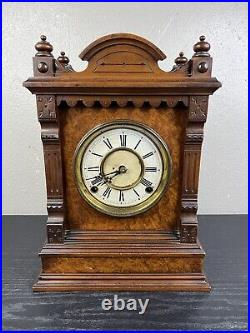 Vintage Very Rare 1880's F. Kroeber Parma Mantle Shelf Wooden Clock