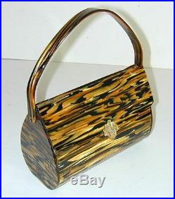 Wilardy Tiger Striped Lucite Purse Handbag with Goldtone Rhinestone Clasp Rare