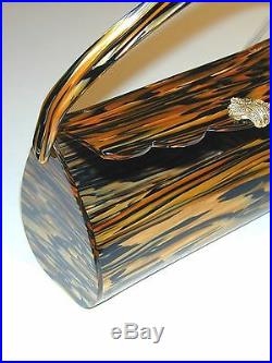 Wilardy Tiger Striped Lucite Purse Handbag with Goldtone Rhinestone Clasp Rare
