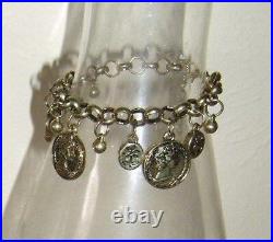 Women's Vintage Rare Antique Style Collectible Coins Flowers Gold-tone Bracelet